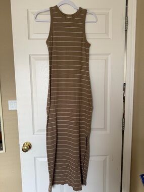Universal Thread Ribbed Striped Midi Dress Size M – Stretchy Bodycon w/ Slit